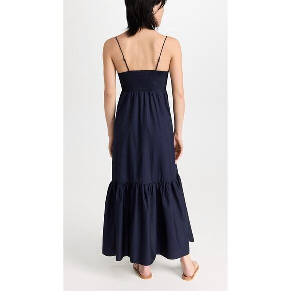 XIRENA Freya Dress Navy Blue Cotton Smocked Maxi Ruffle Hem Tuckernuck - Picture 2 of 14